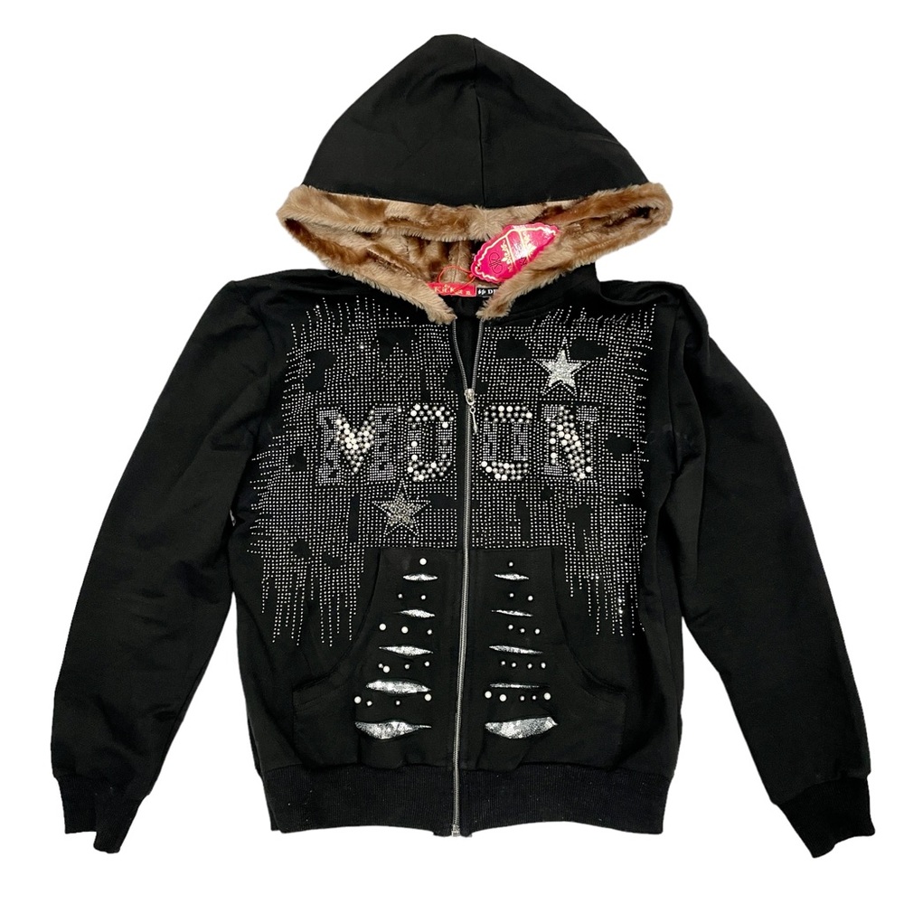 NWT Des-Pa-Cito by Kit Kt Moon Gem Hooded Black Zip Up Sweatshirt